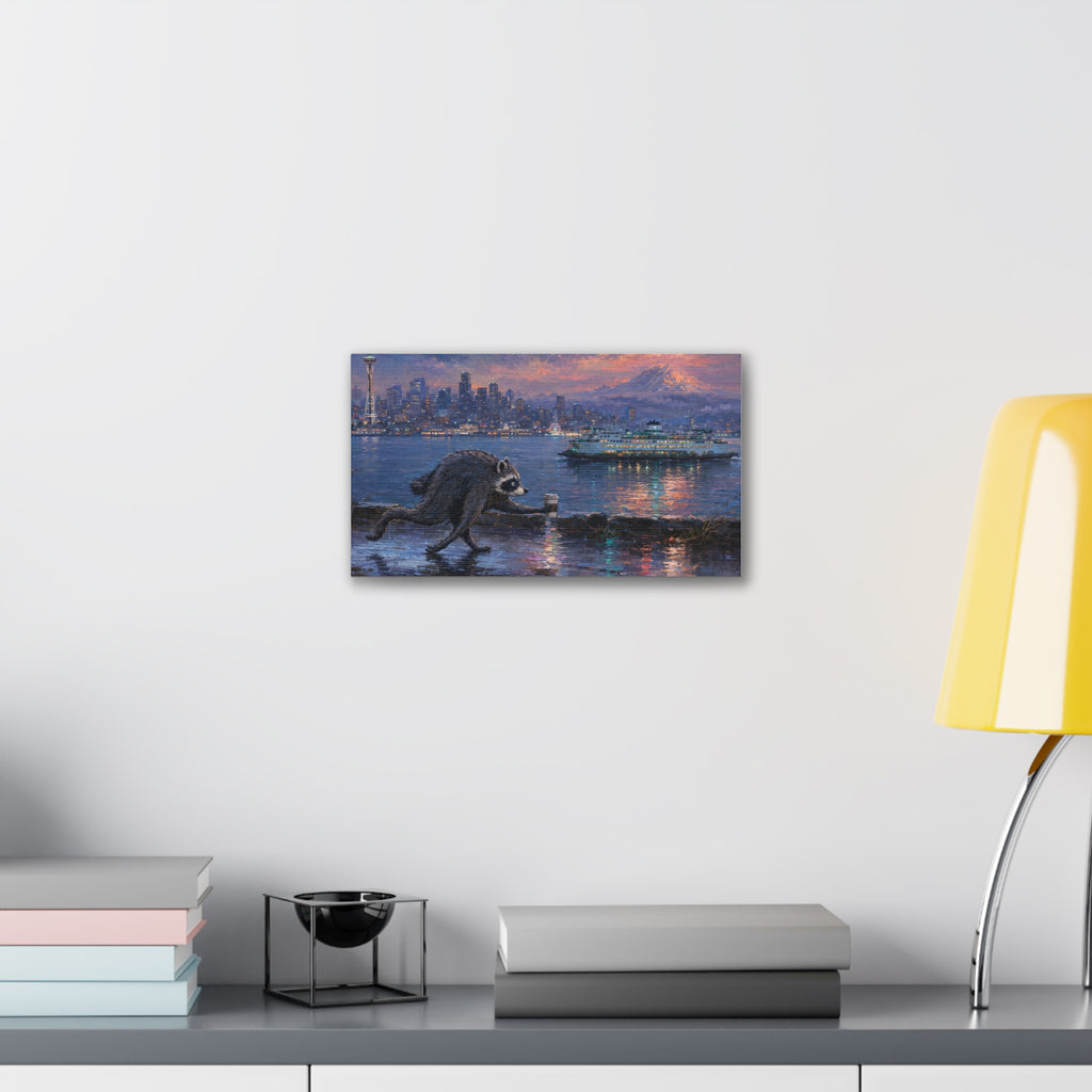 Jimothy Seattle Night Stroll Canvas Wall Art — Seattle Ferry Cityscape